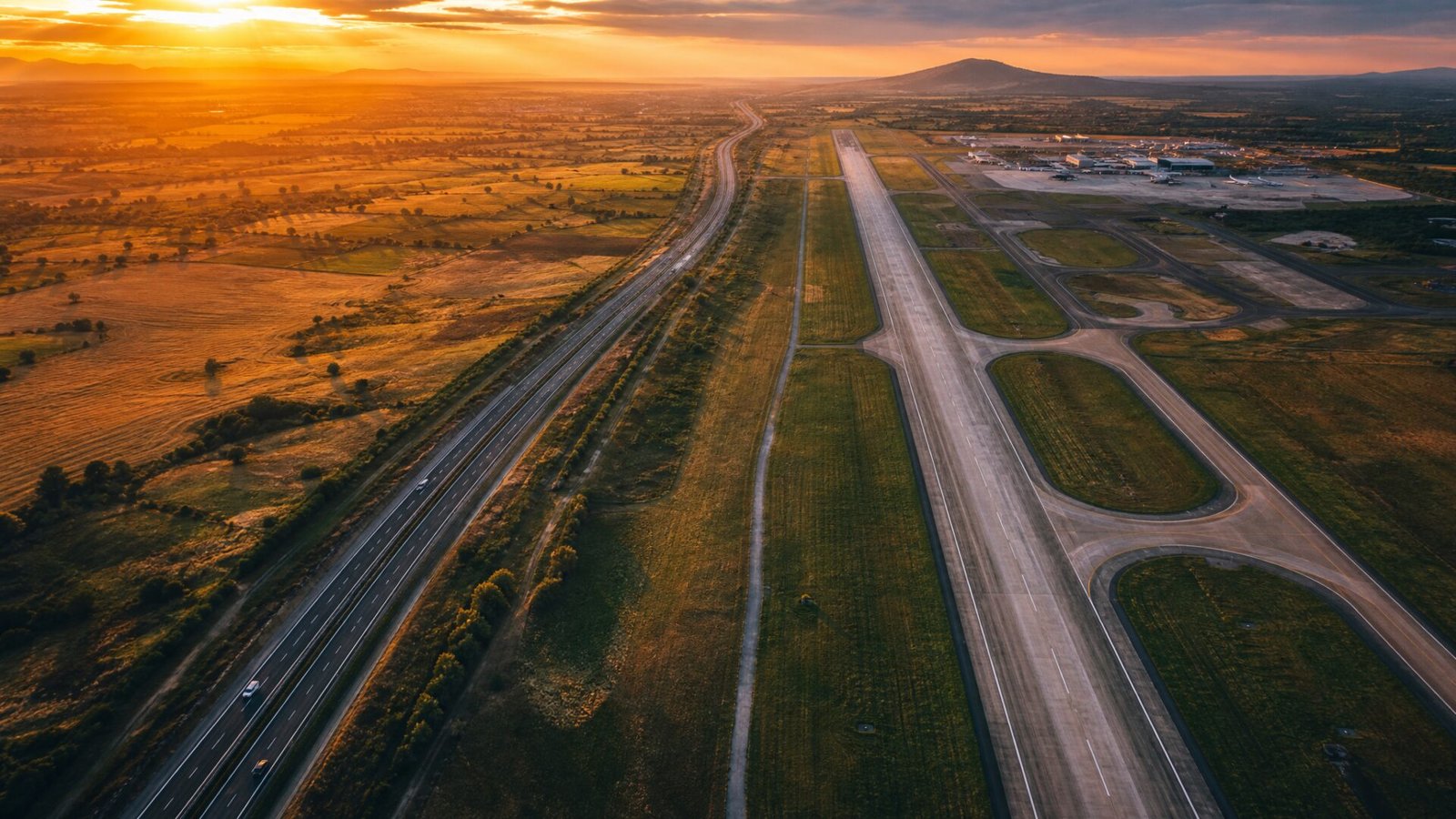 Aerial view of Dholera airport runway beside the Ahmedabad-Dholera Expressway