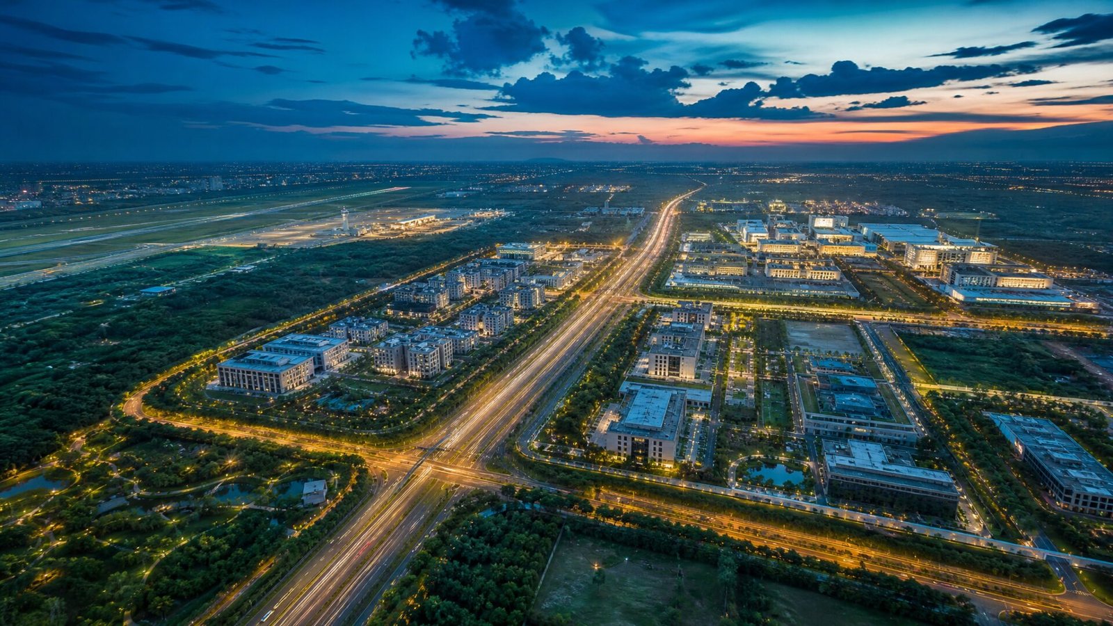 Aerial view of Dholera smart city around the semiconductor fab