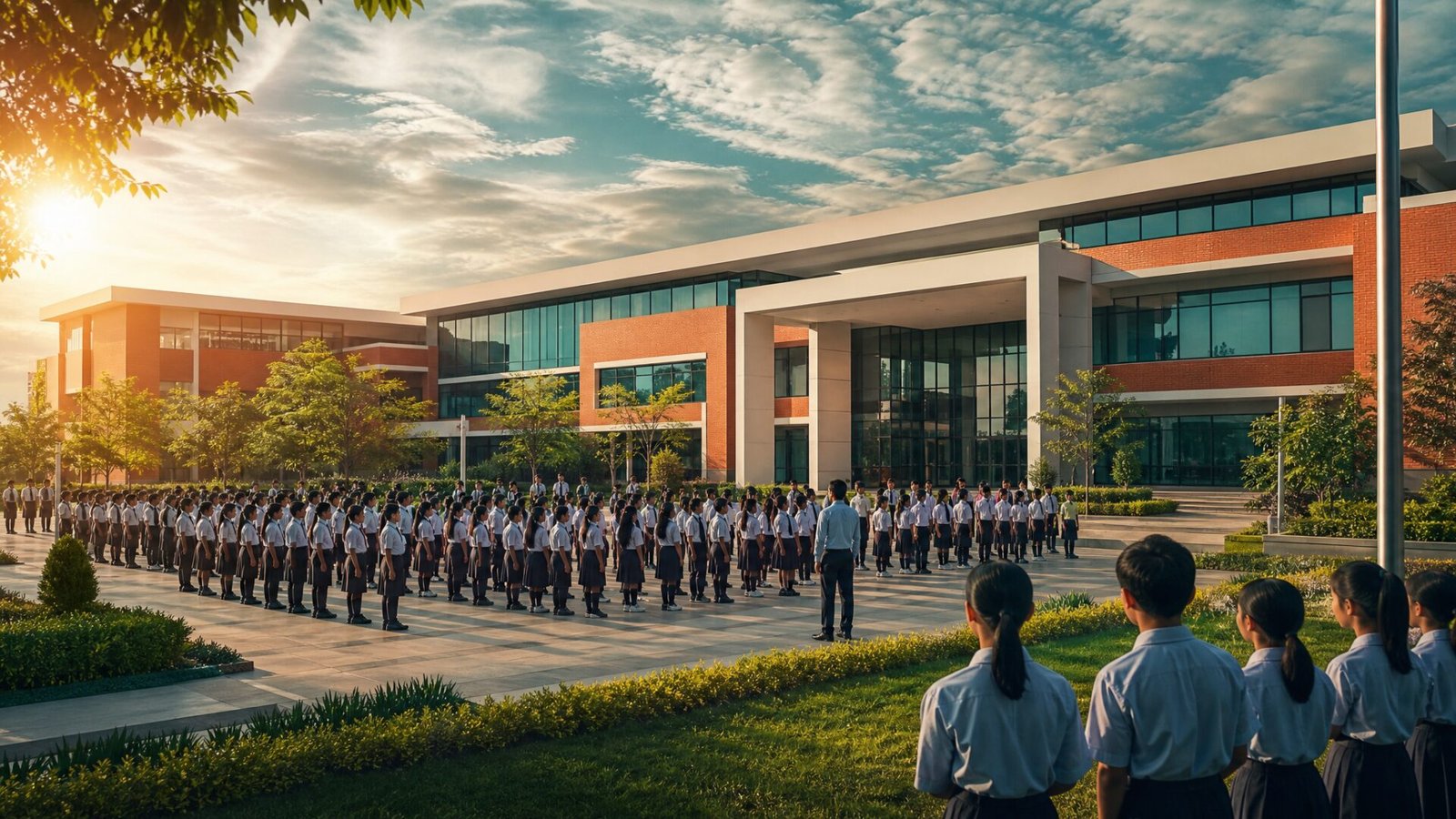 Dholera smart school building and morning assembly