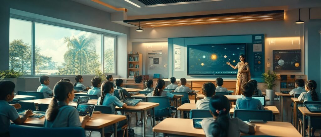 Dholera smart school classroom with interactive boards