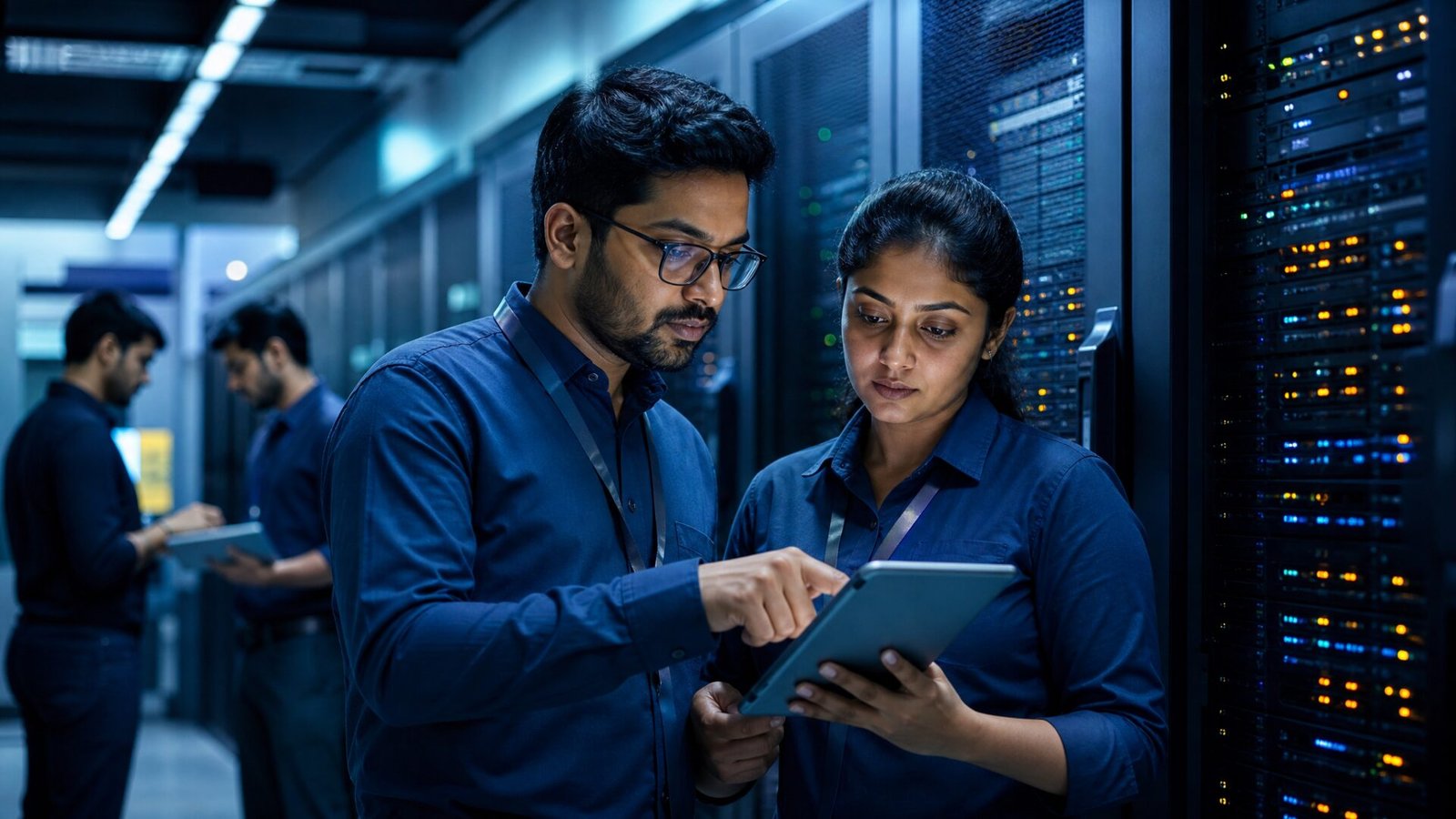 Engineers working inside a Dholera data centre