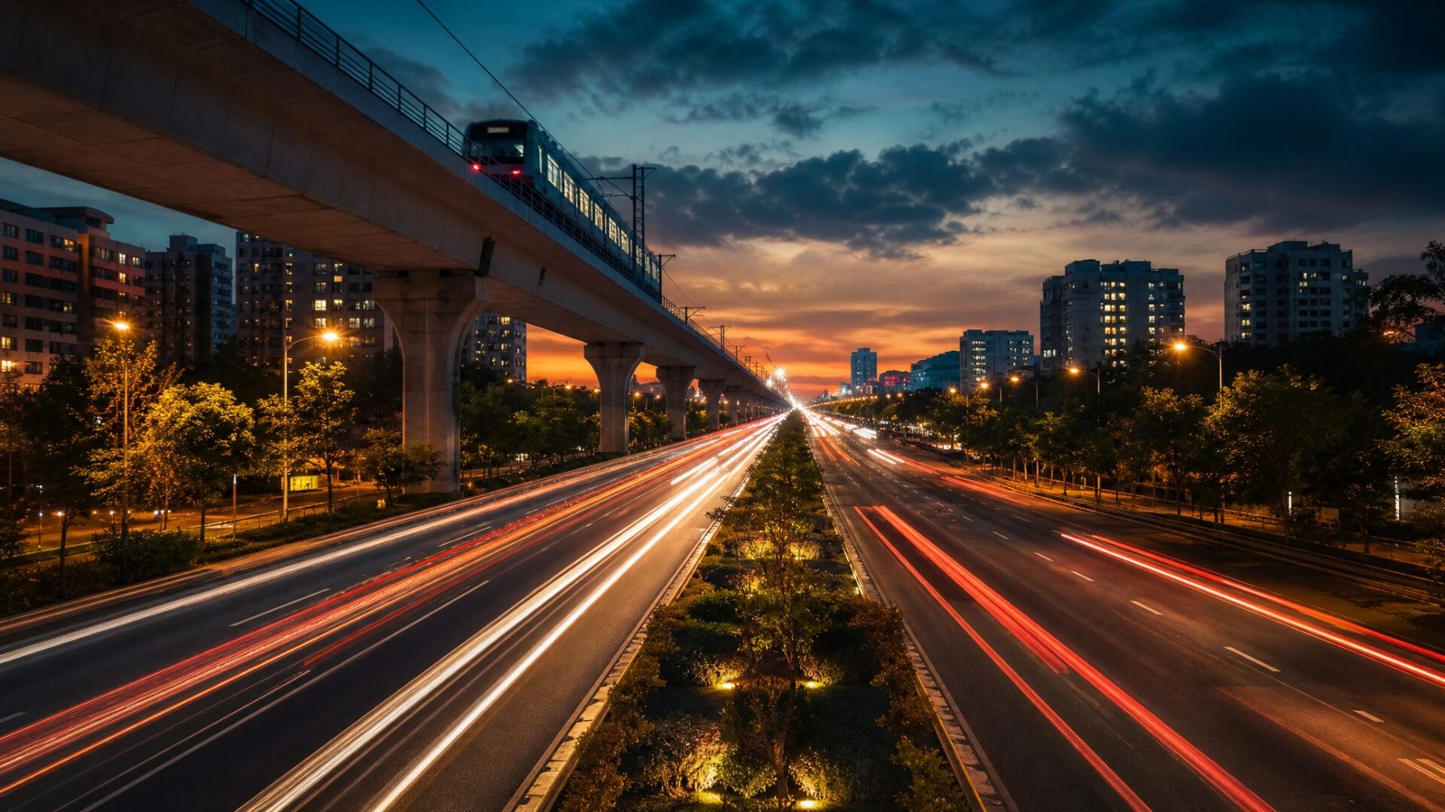 High Access Corridor boulevard with metro line in Dholera