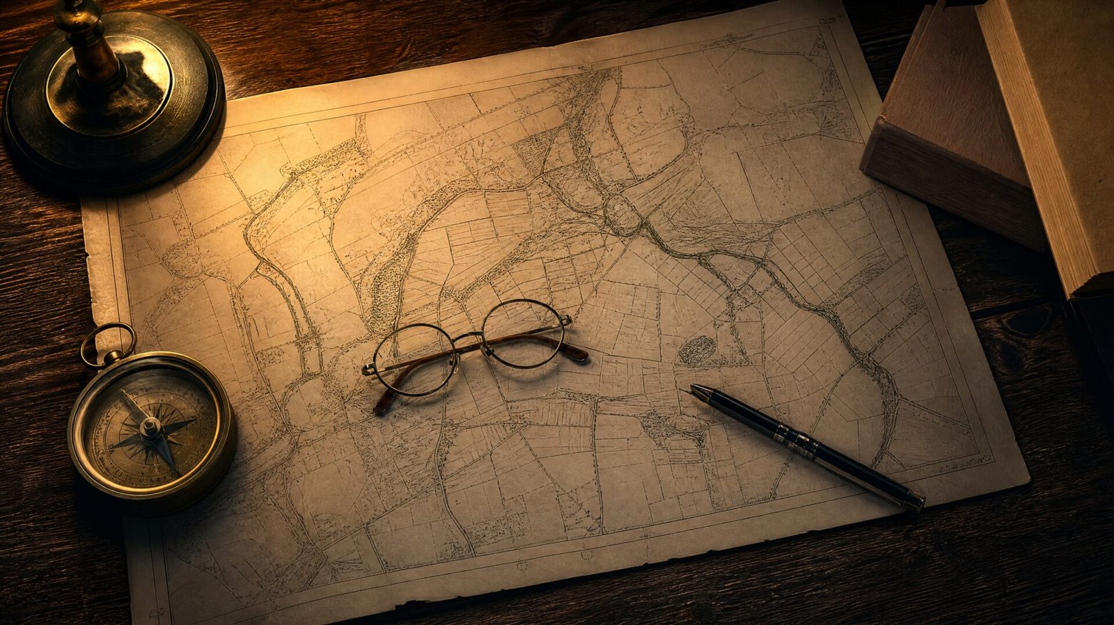 Old land map and compass for Dholera land due diligence