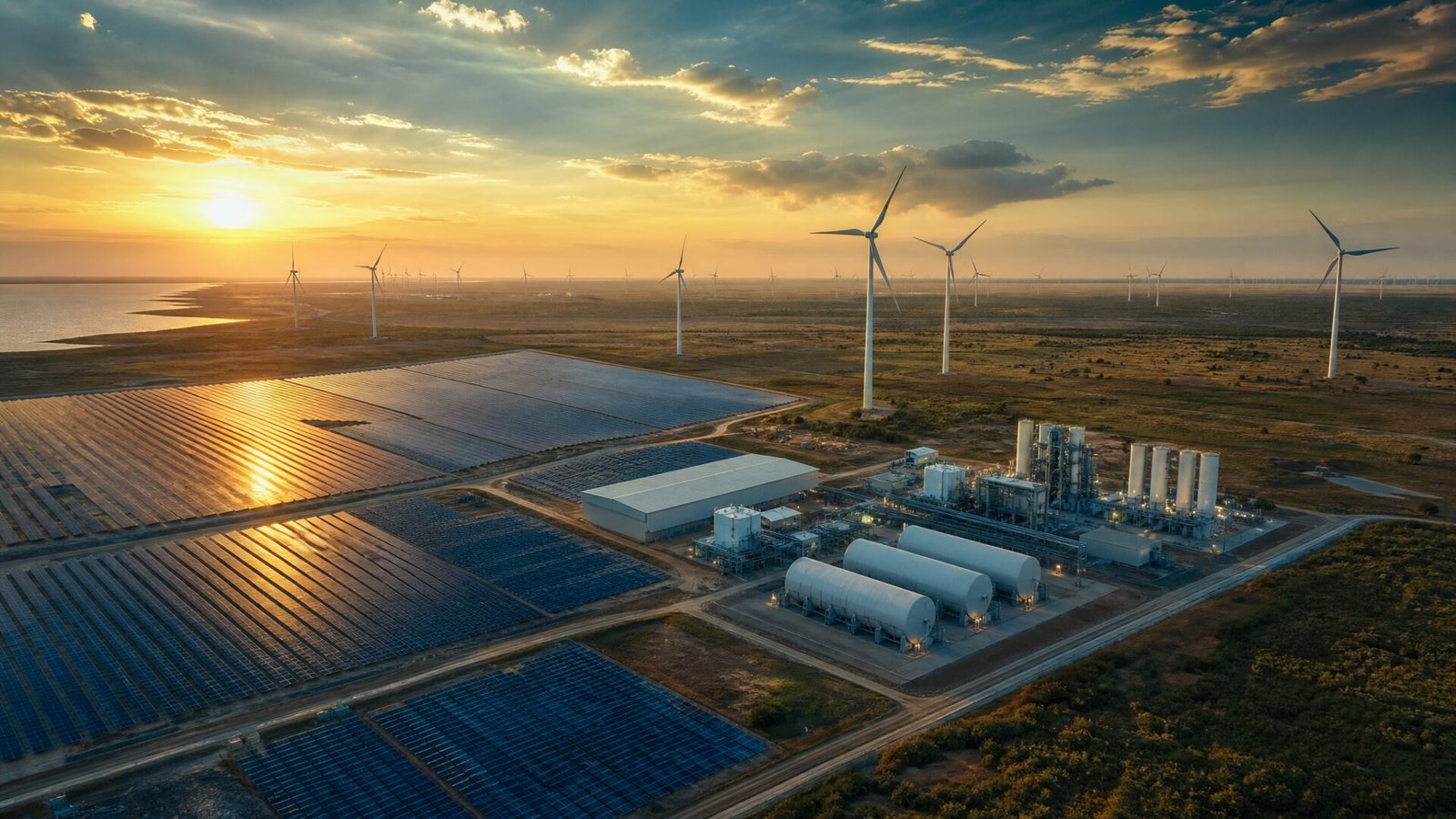 Solar, wind and green hydrogen Gujarat landscape