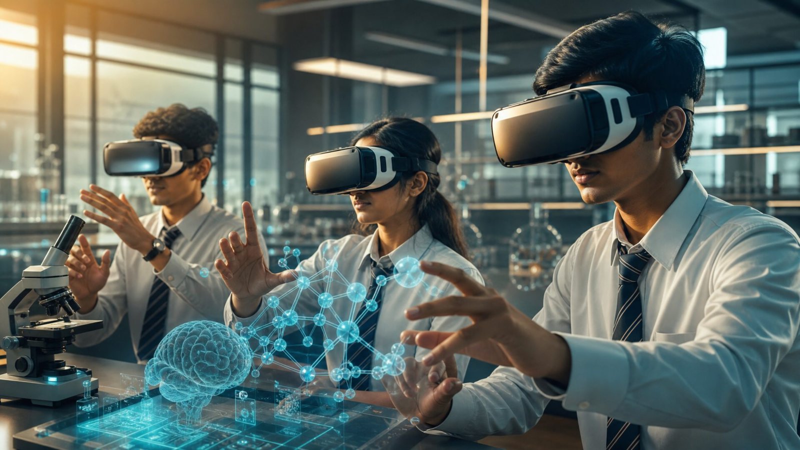 Students using VR in a Dholera smart school lab