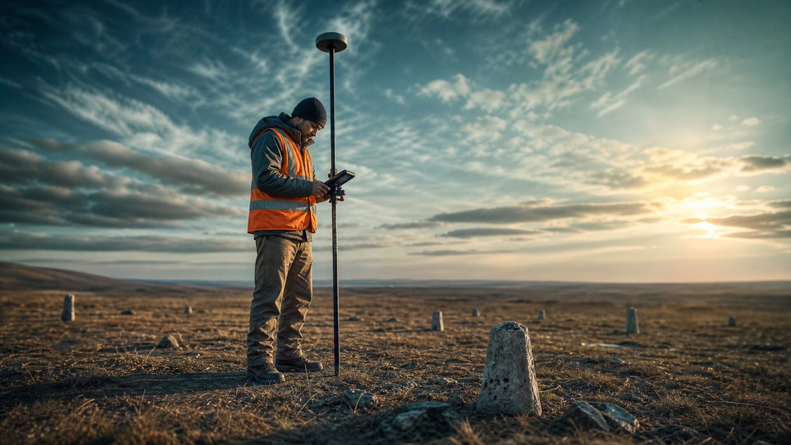 Surveyor checking Dholera SIR land boundaries